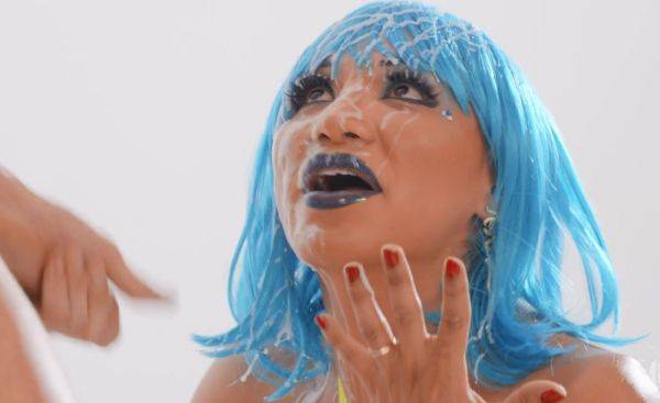 Cyber Sodomite - cum on face for kinky blue-haired tranny Jessy Dubai - xhand.com on gratiscinema.com