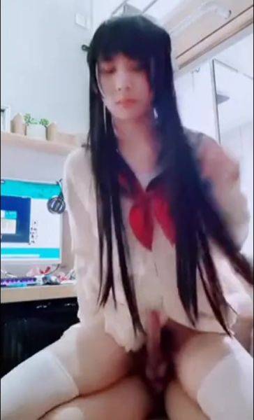 Horny Dude Is Excited To Find a Dick Under the School Uniform Of His Asian Trans-GF - anysex.com on gratiscinema.com