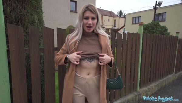 Blonde Marsianna Amoon flashes her small tits in public and takes money for the best bareback sex - anysex.com on gratiscinema.com