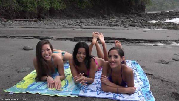 Young wet 18yo brunette Latina babes enjoys threesome orgy outdoors on the beach - xtits.com on gratiscinema.com