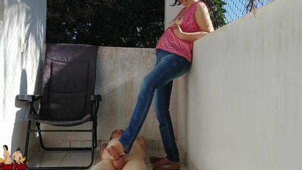 Dominant Wife Teasing Her Husband With Feet On Balcony - hclips.com on gratiscinema.com