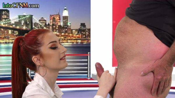 CFNM redhead British babe sucks cock in live TV show - txxx.com - Britain on gratiscinema.com