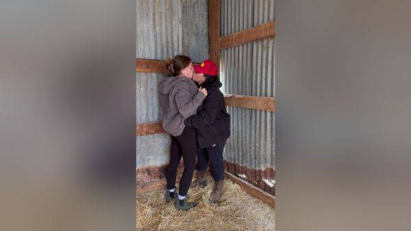 Sexy Lesbian Farmers Kiss And Touch Each Other In The Barn - videomanysex.com on gratiscinema.com