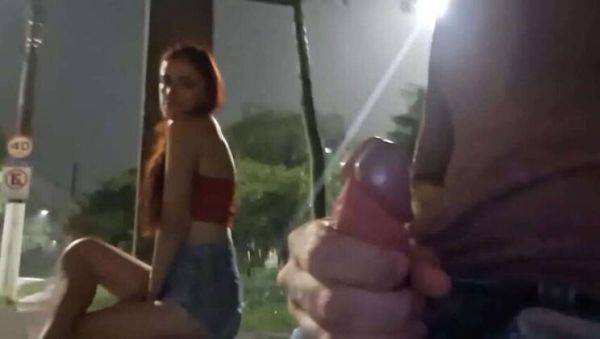 Risky Hand Job on the Street for Redhead at Bus Stop - porntry.com on gratiscinema.com