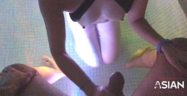 Hot Asian Babe in Swimsuit Takes a Cumshot on Tits in a Pool - anysex.com - China on gratiscinema.com