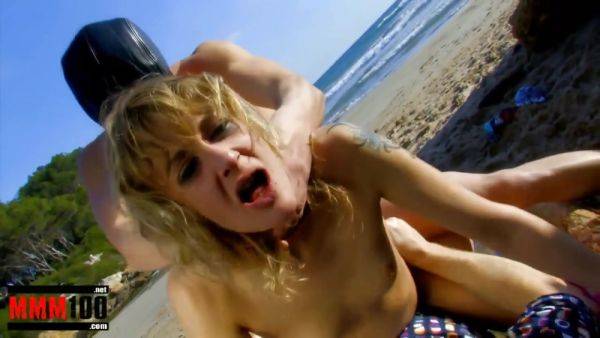 Threesome At The Beach With Blonde French Slut - hotmovs.com - France - Spain on gratiscinema.com